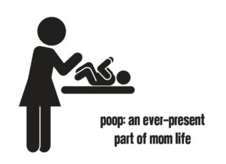 Cartoon of mother changing baby's diaper Providence Moms Blog