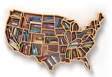 US map shelf with books read across America