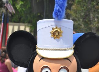 A shoulders up image of the Mickey Mouse mascot from Disney World