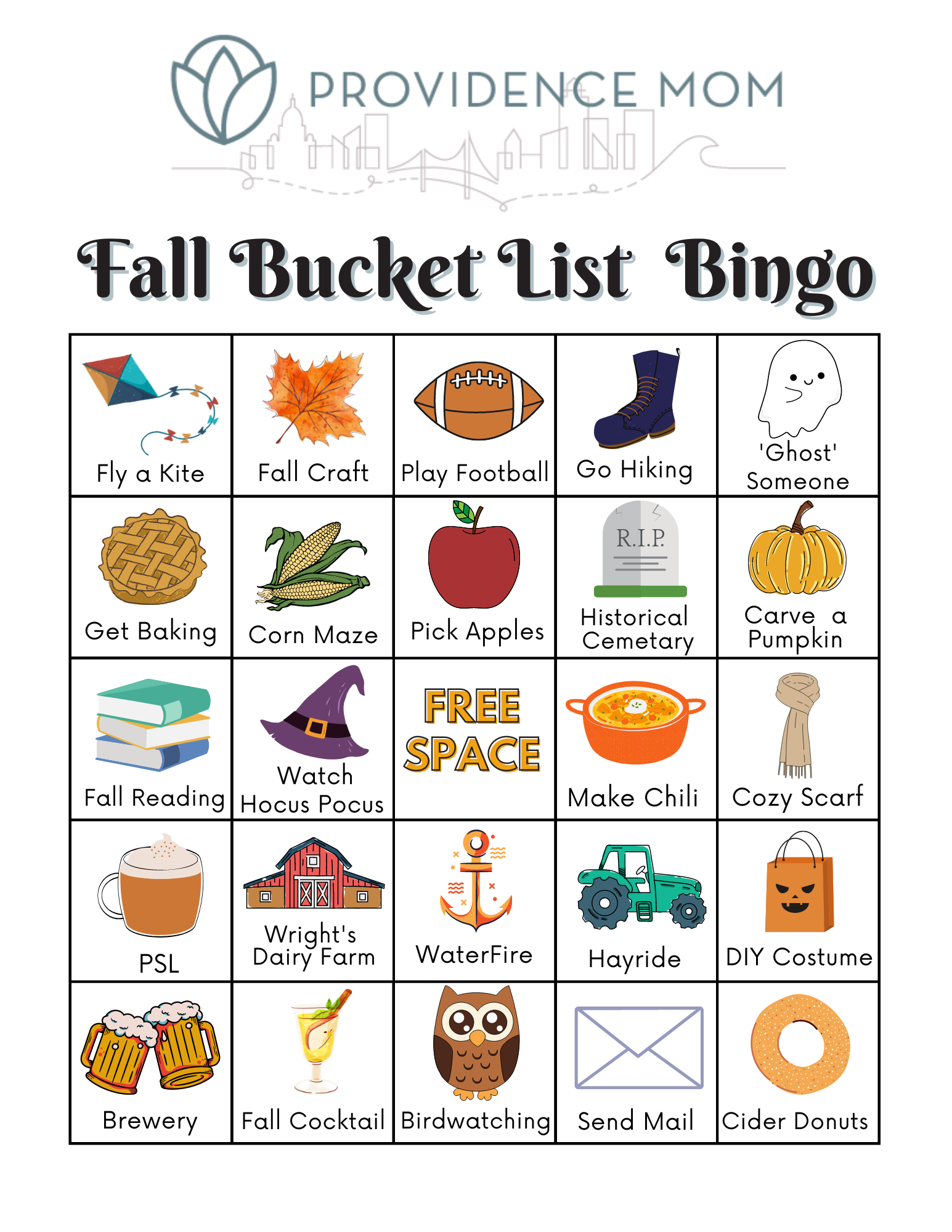 Fall Bucket List Bingo